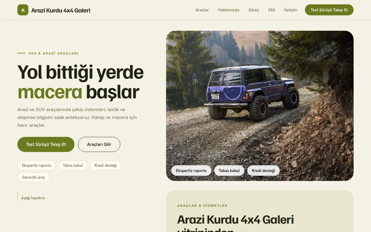 Premium Oto Galeri Web Sitesi — Arazi Kurdu 4x4 Galeri